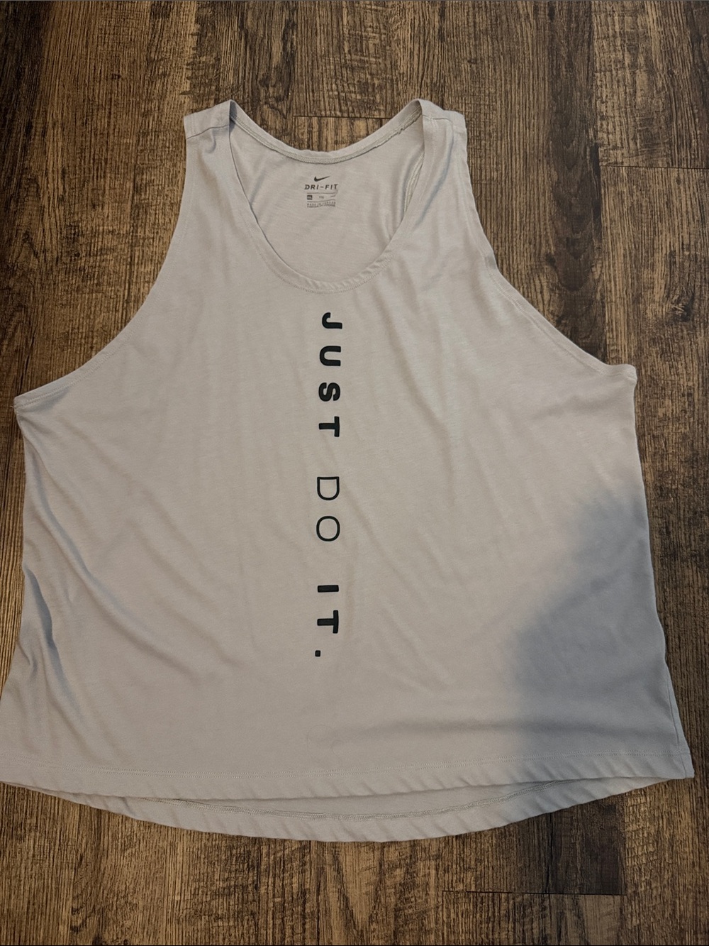 Nike Women's Light Gray Muscle Tank with Black Vertical 'Just Do It.'